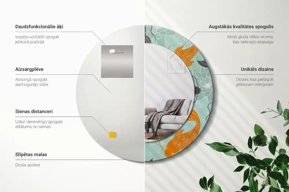 Espelho redondo decorativo Carpa Koi