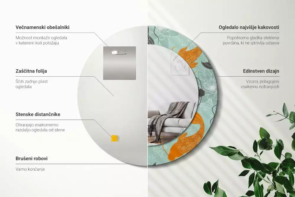 Espelho redondo decorativo Carpa Koi