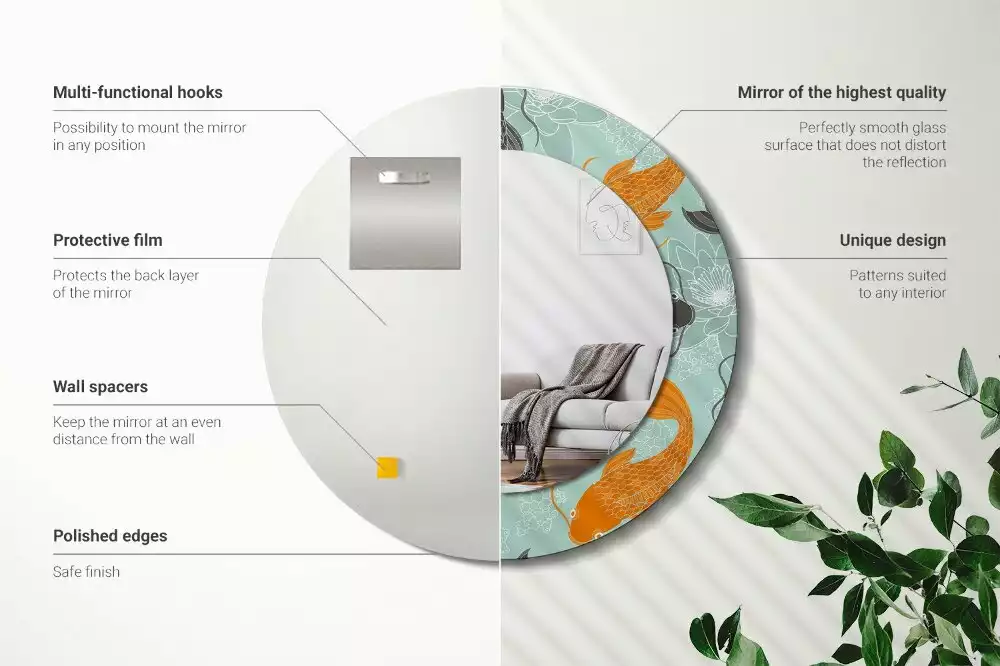 Espelho redondo decorativo Carpa Koi