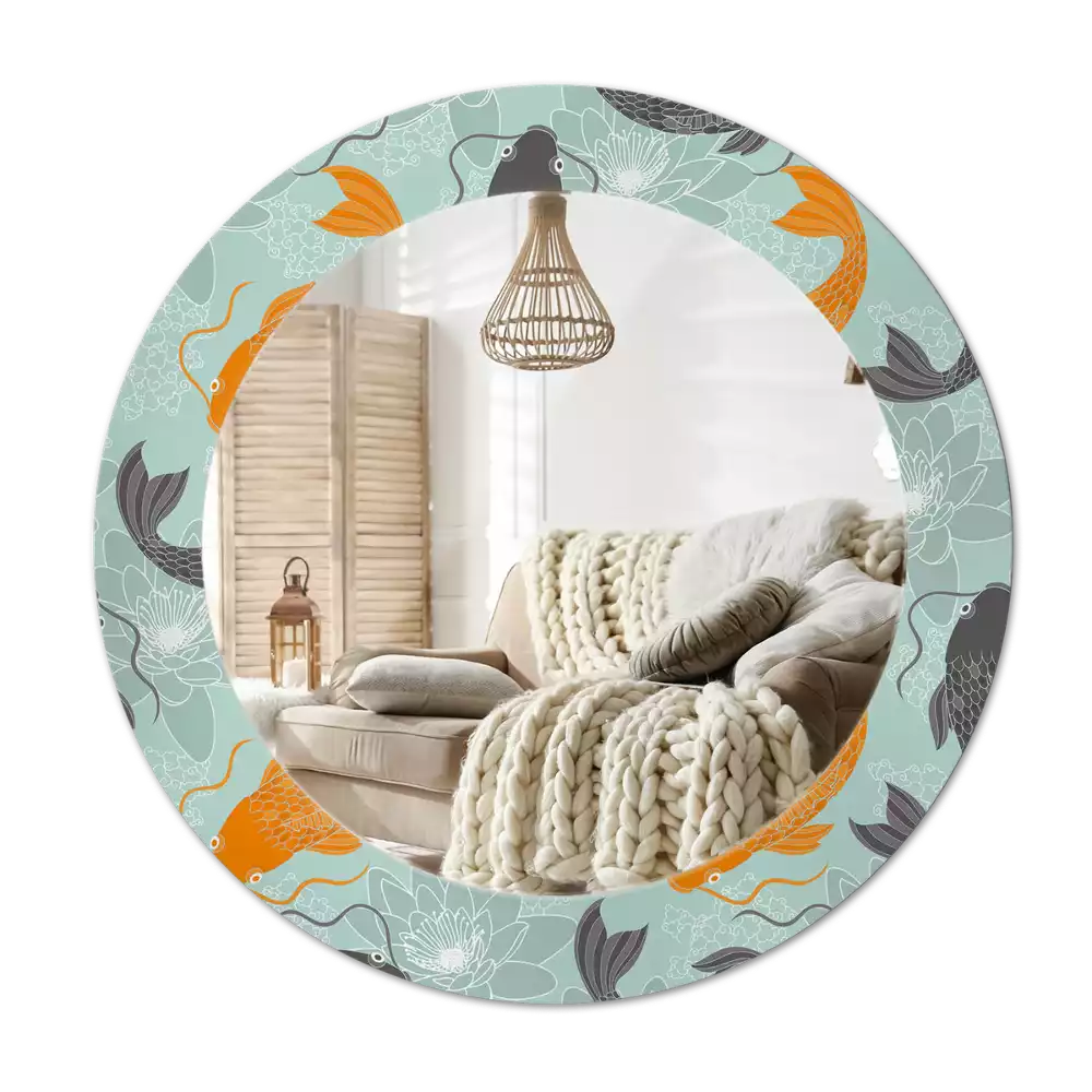 Espelho redondo decorativo Carpa Koi