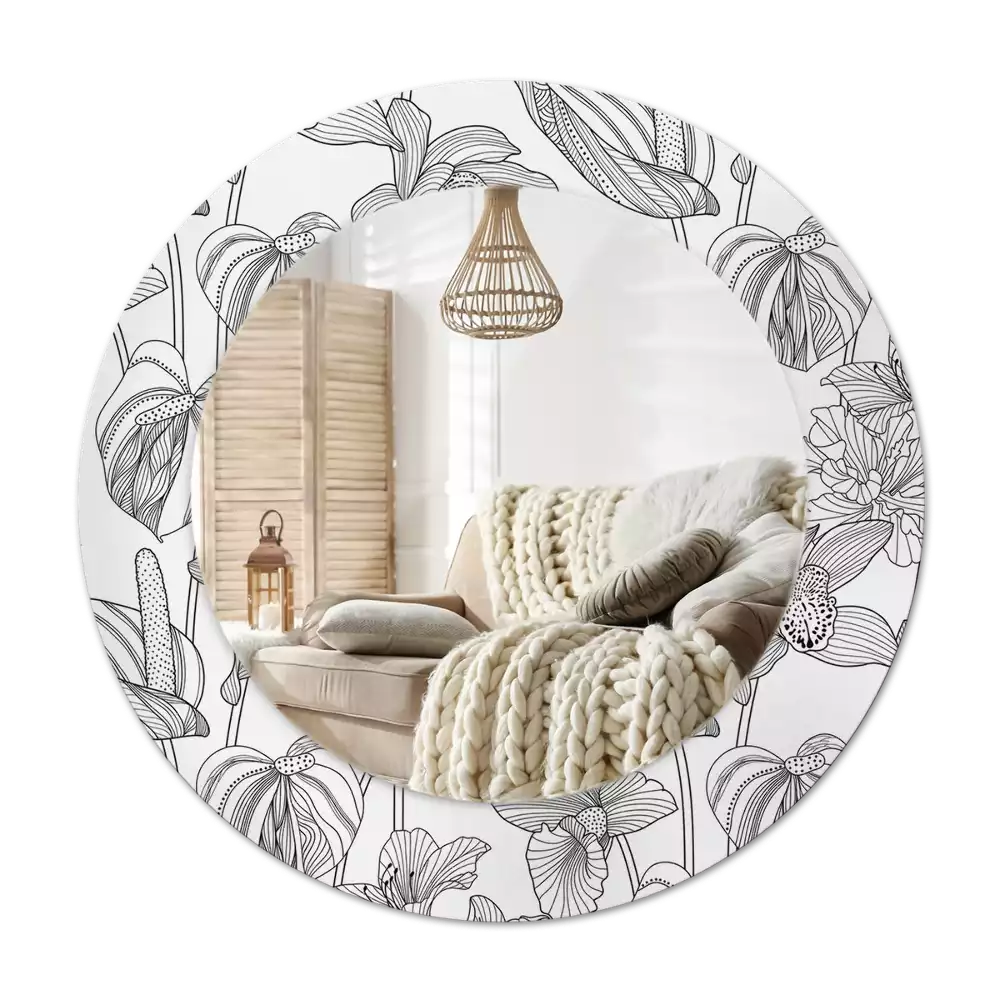 Espelho decorativo redondo Padrão floral