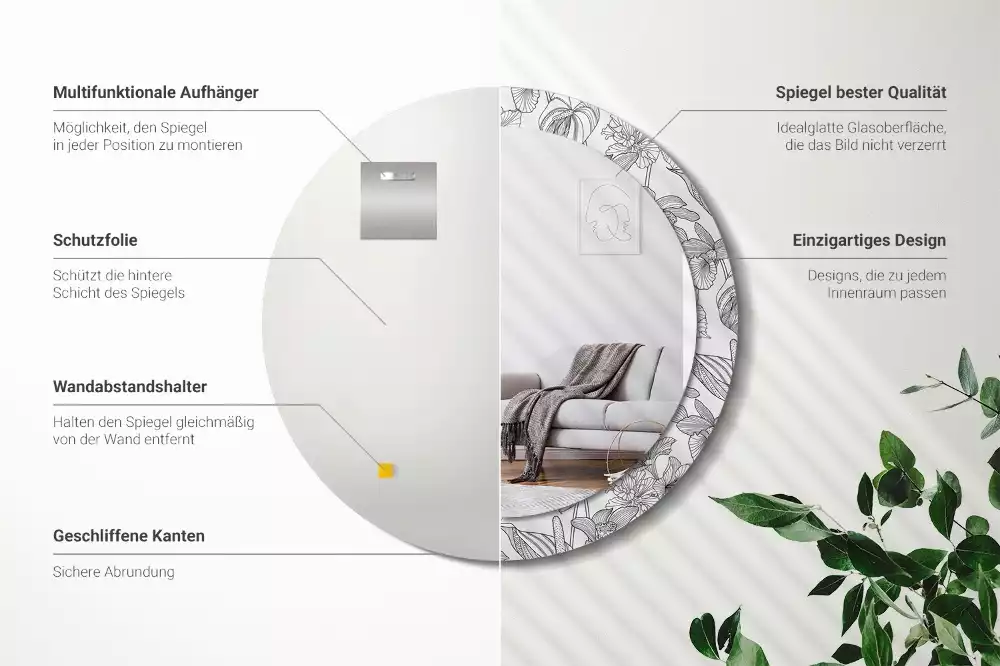 Espelho decorativo redondo Padrão floral