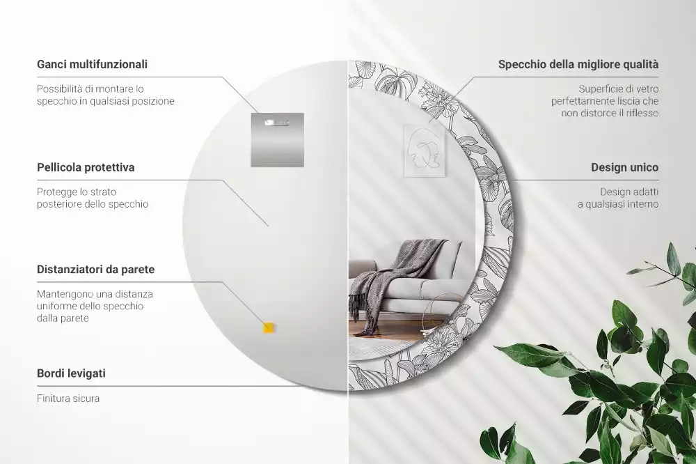 Espelho decorativo redondo Padrão floral