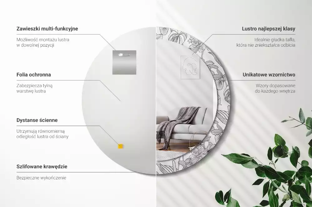 Espelho decorativo redondo Padrão floral