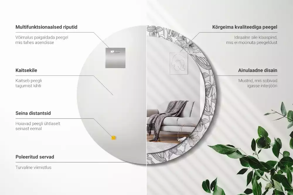 Espelho decorativo redondo Padrão floral