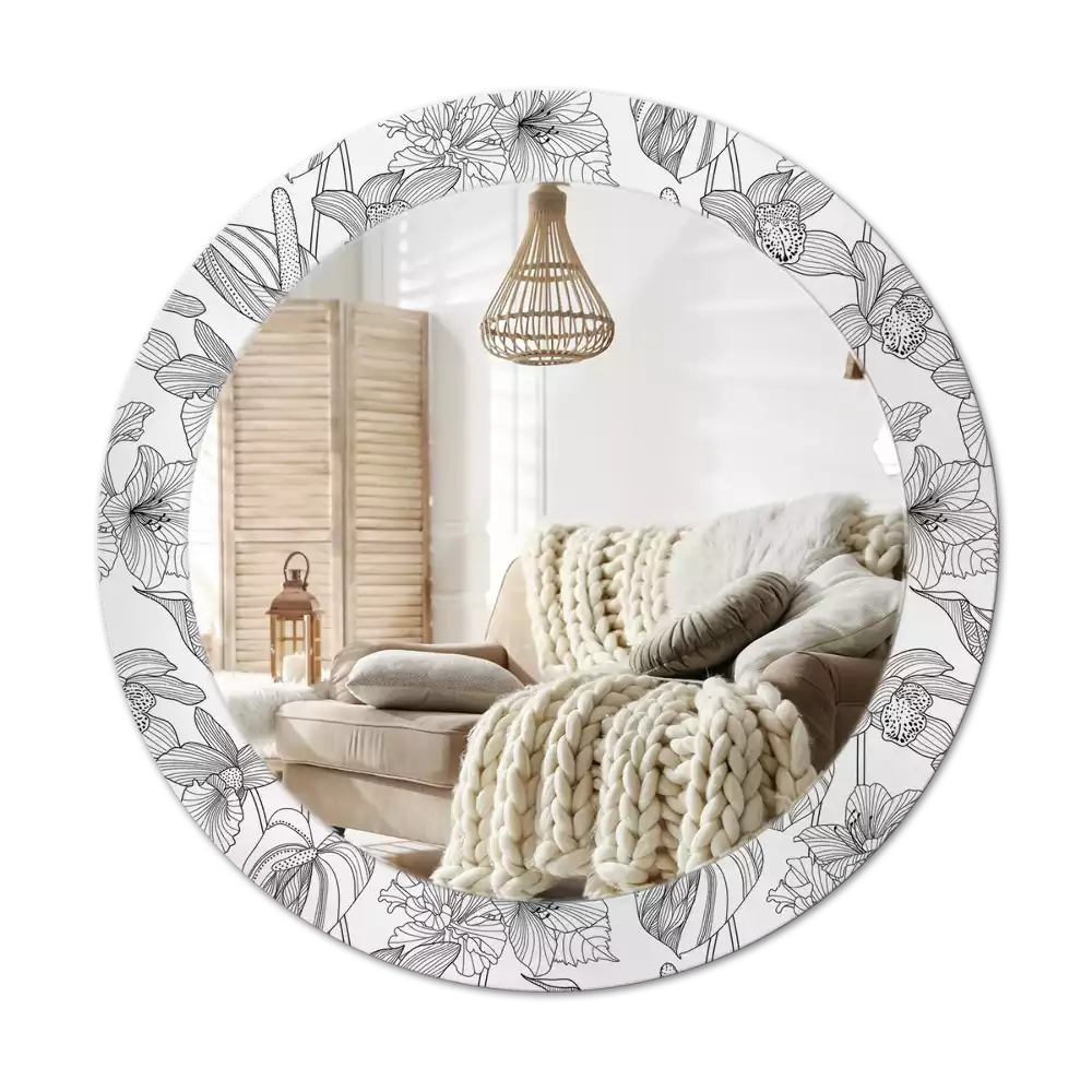 Espelho decorativo redondo Padrão floral
