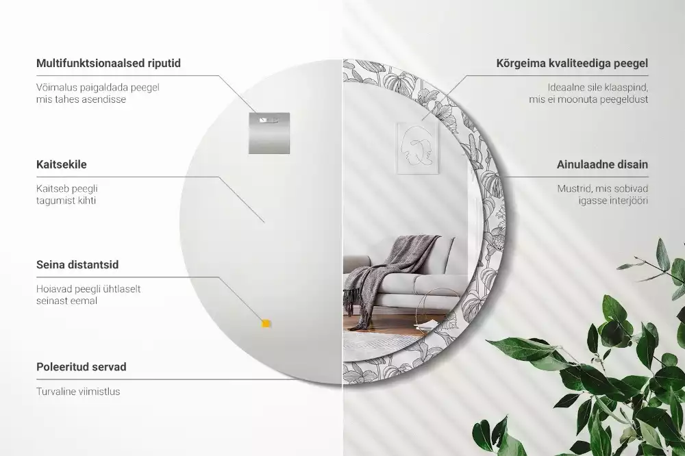 Espelho decorativo redondo Padrão floral