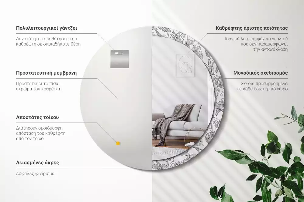 Espelho decorativo redondo Padrão floral