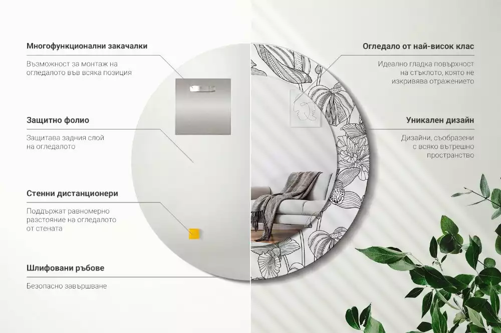 Espelho decorativo redondo Padrão floral