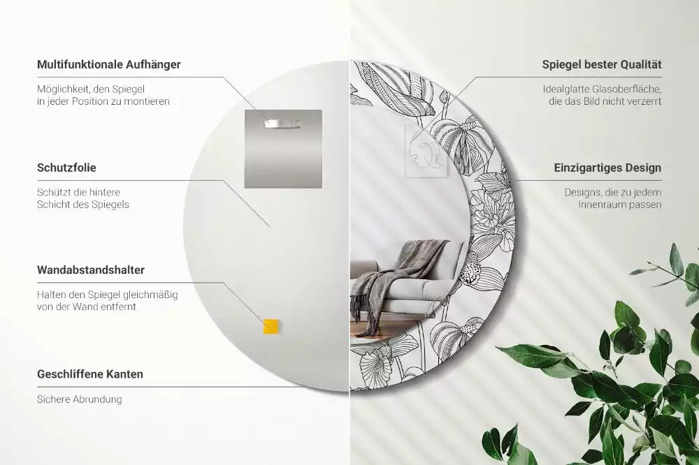 Espelho decorativo redondo Padrão floral