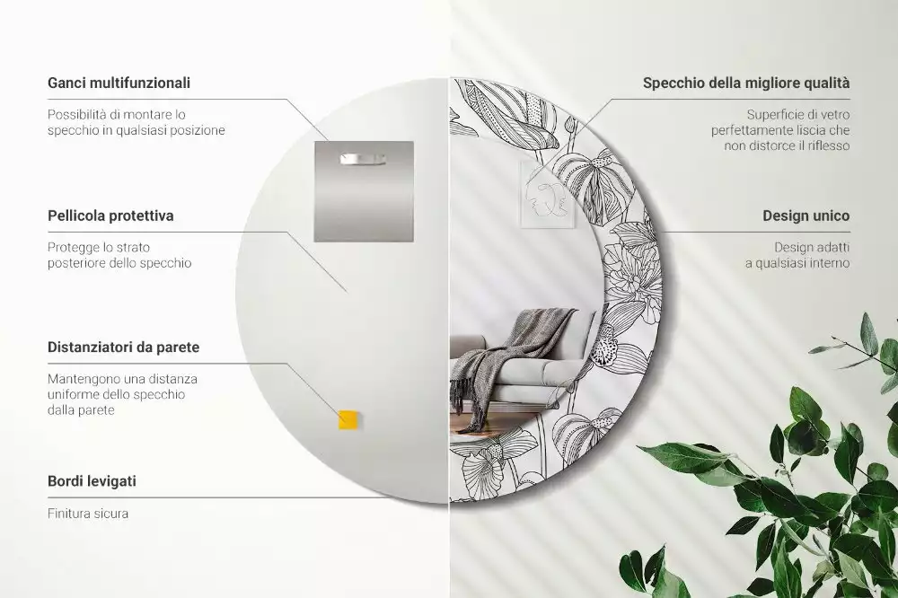 Espelho decorativo redondo Padrão floral