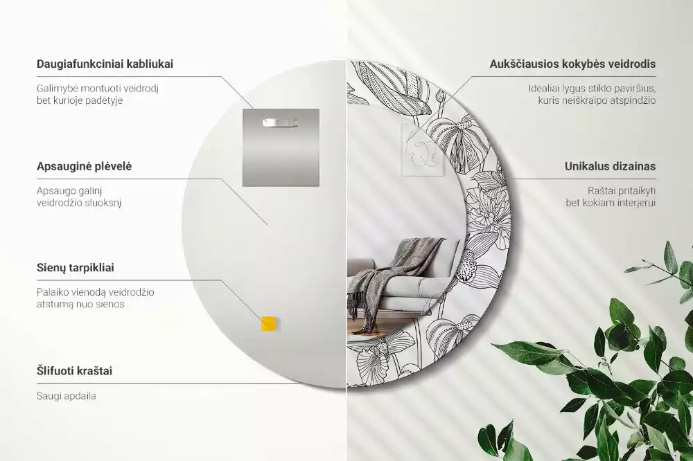 Espelho decorativo redondo Padrão floral