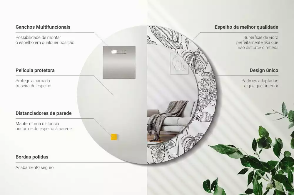 Espelho decorativo redondo Padrão floral