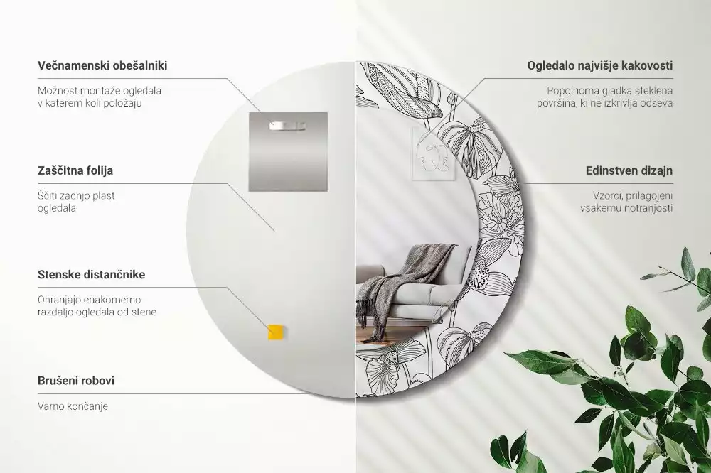 Espelho decorativo redondo Padrão floral