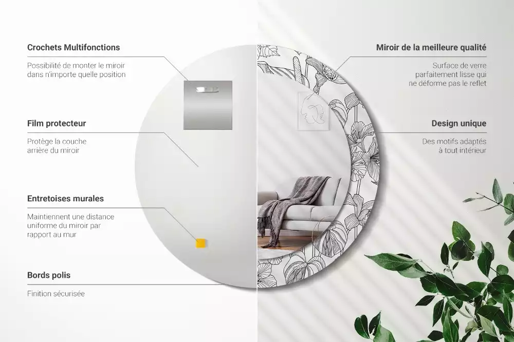 Espelho decorativo redondo Padrão floral