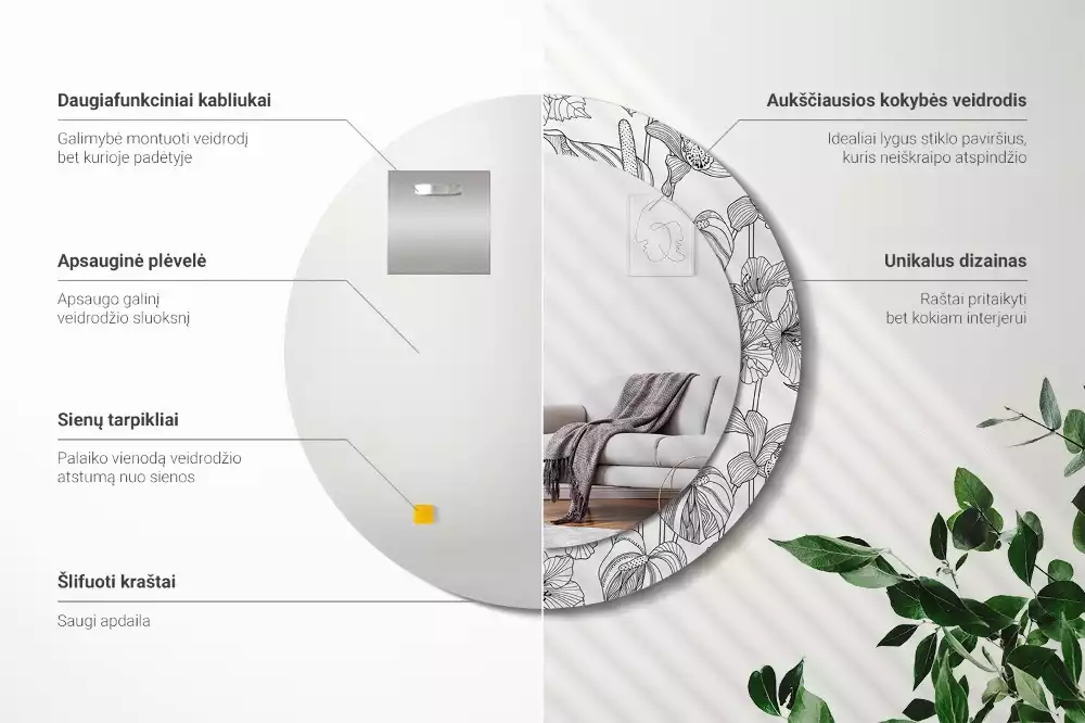 Espelho decorativo redondo Padrão floral