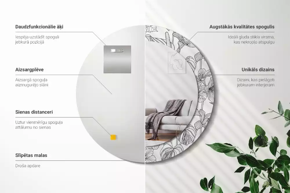 Espelho decorativo redondo Padrão floral