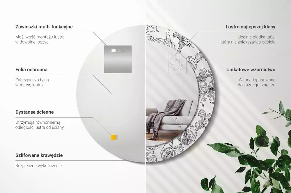 Espelho decorativo redondo Padrão floral