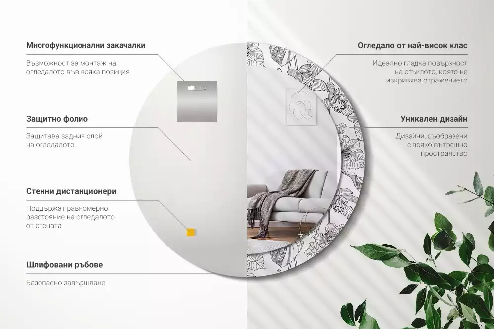 Espelho decorativo redondo Padrão floral