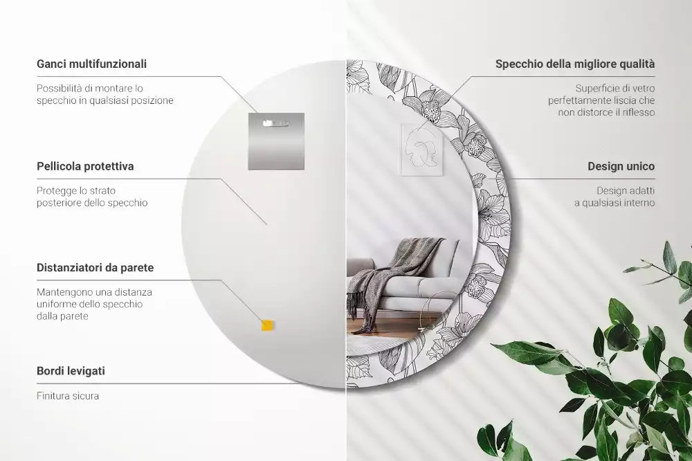 Espelho decorativo redondo Padrão floral