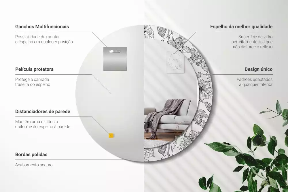 Espelho decorativo redondo Padrão floral