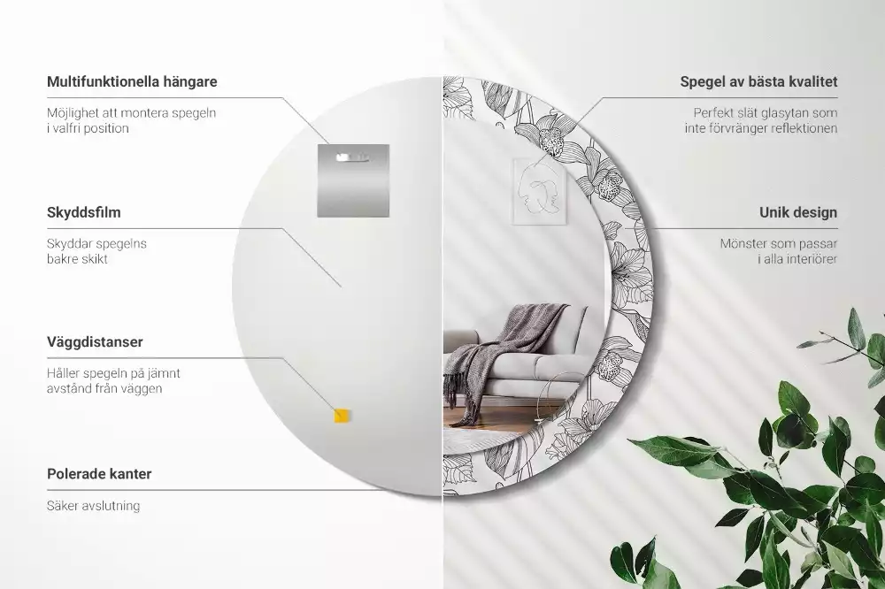 Espelho decorativo redondo Padrão floral