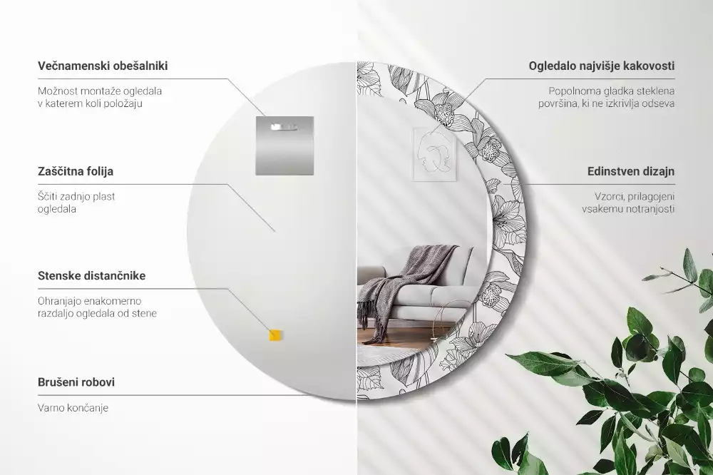 Espelho decorativo redondo Padrão floral