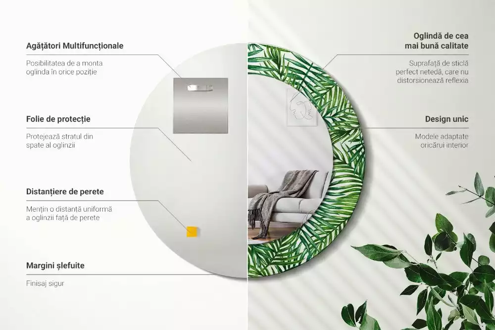 Espelho redondo decorativo Palmeira tropical