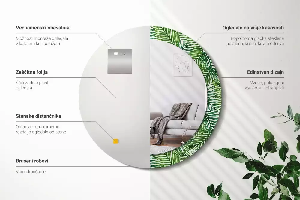 Espelho redondo decorativo Palmeira tropical