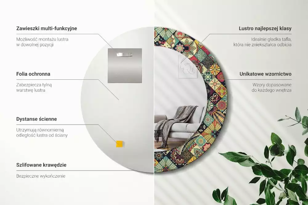 Espelho decorativo redondo Azulejos de retalhos