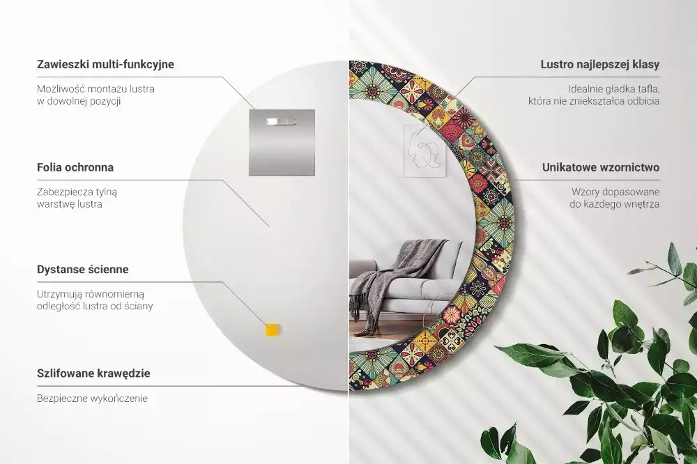 Espelho decorativo redondo Azulejos de retalhos