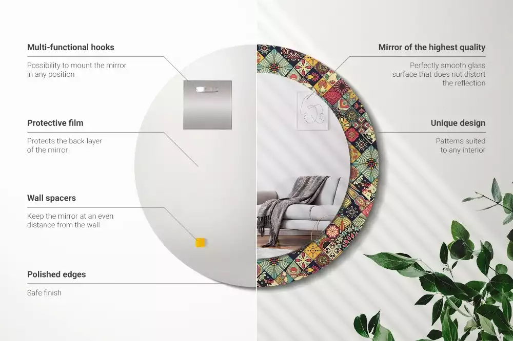 Espelho decorativo redondo Azulejos de retalhos