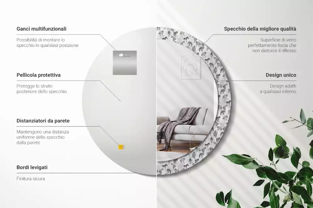 Espelho decorativo redondo Tigre tropical