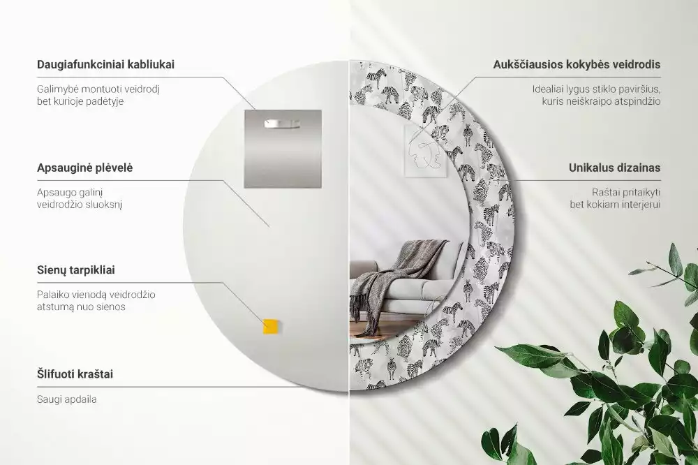 Espelho decorativo redondo Tigre tropical