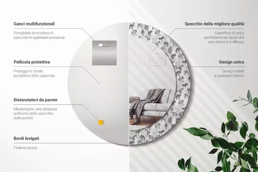 Espelho decorativo redondo Tigre tropical