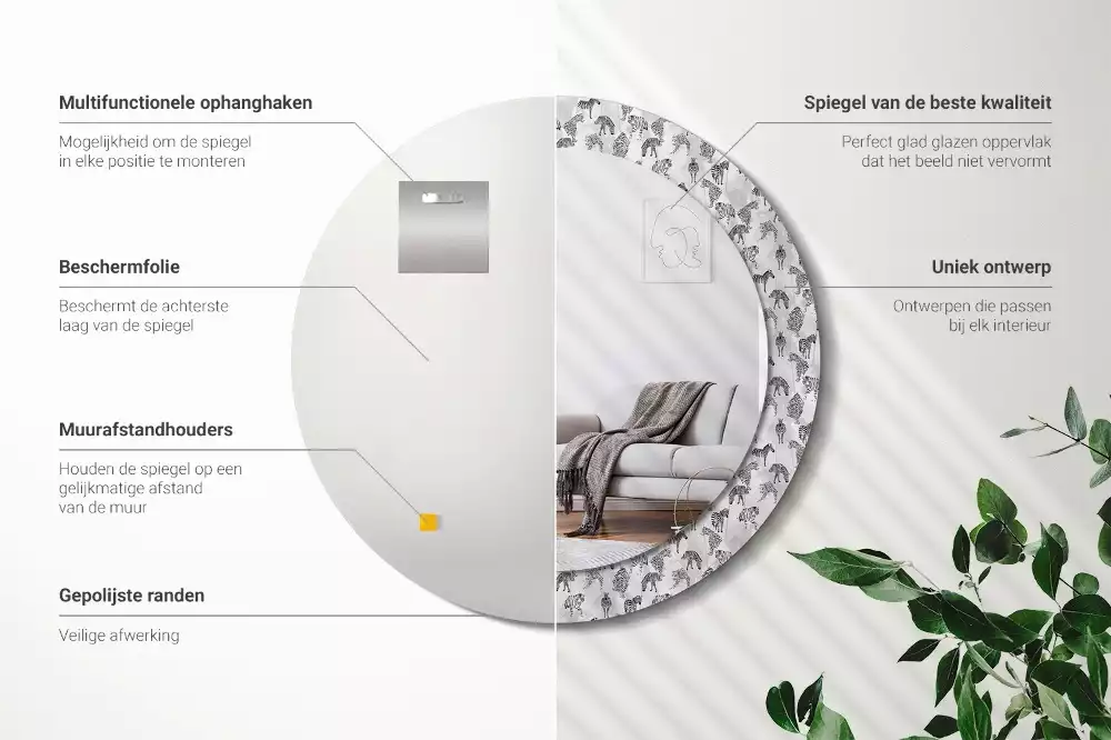 Espelho decorativo redondo Tigre tropical