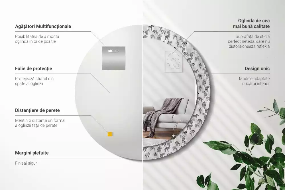 Espelho decorativo redondo Tigre tropical