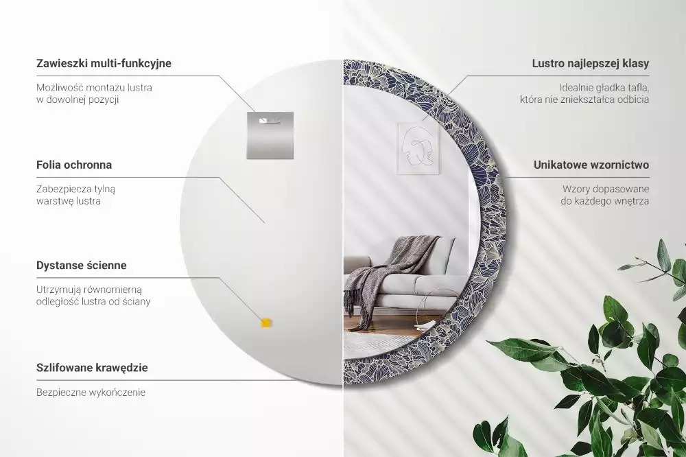 Espelho redondo decorativo Flores