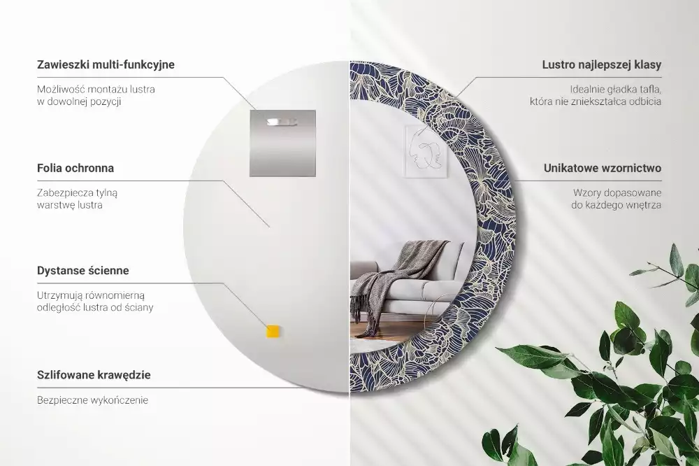 Espelho redondo decorativo Flores