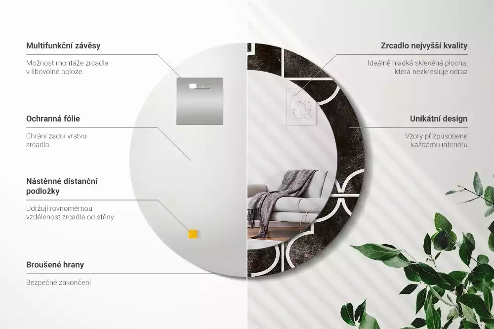 Espelho decorativo redondo Padrão antigo