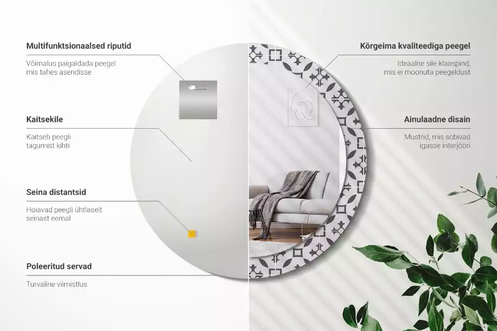 Espelho redondo decorativo Padrão de ladrilho