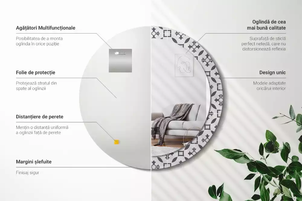 Espelho redondo decorativo Padrão de ladrilho