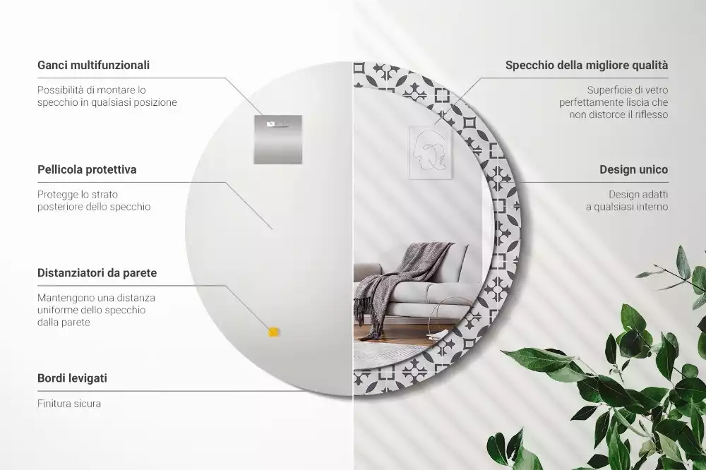 Espelho redondo decorativo Padrão de ladrilho