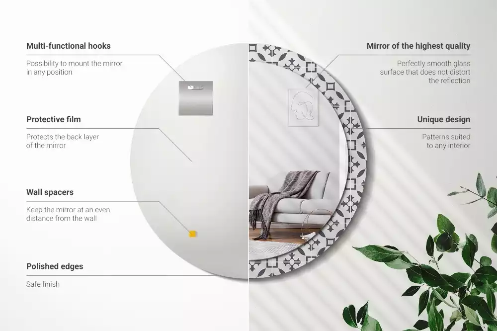 Espelho redondo decorativo Padrão de ladrilho