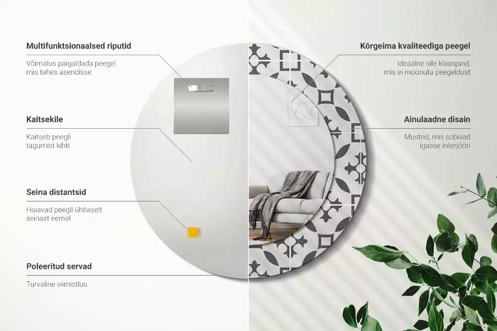 Espelho redondo decorativo Padrão de ladrilho