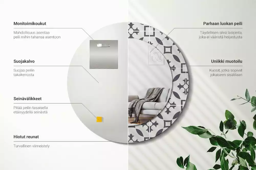 Espelho redondo decorativo Padrão de ladrilho