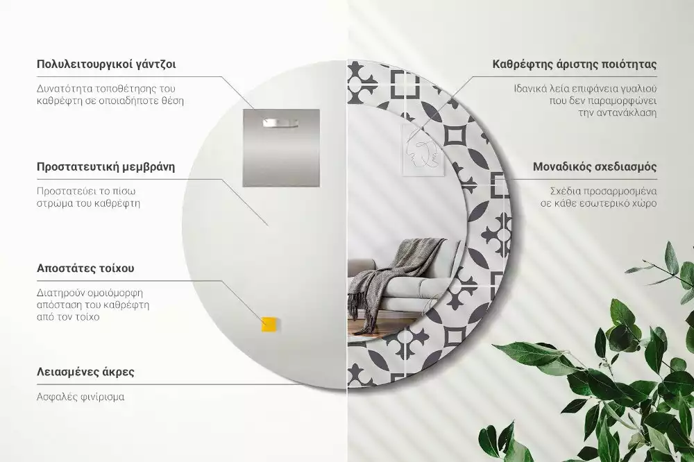 Espelho redondo decorativo Padrão de ladrilho