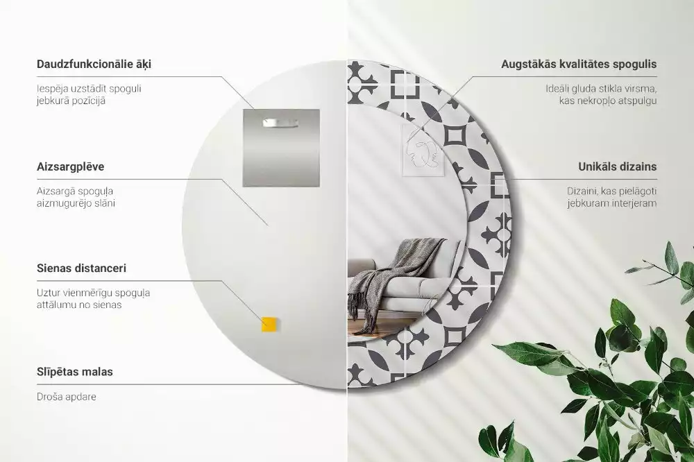 Espelho redondo decorativo Padrão de ladrilho