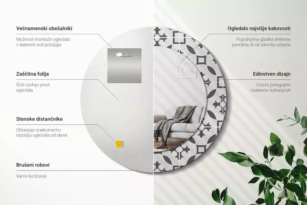 Espelho redondo decorativo Padrão de ladrilho