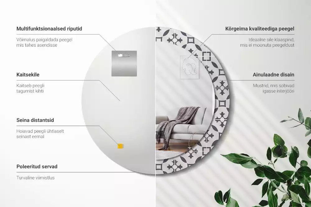 Espelho redondo decorativo Padrão de ladrilho